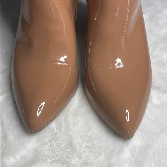 New- Top Moda-shiny patent tan ankle booties- 10 - Picture 7 of 8